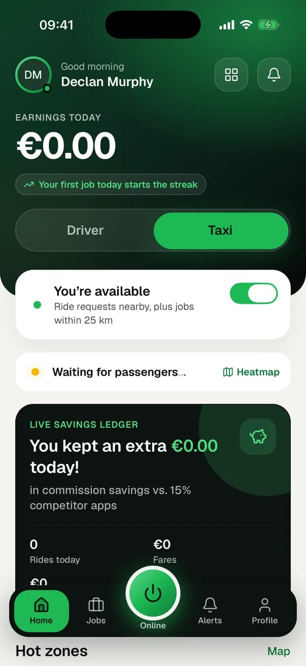 The Nifty Driver app in taxi mode